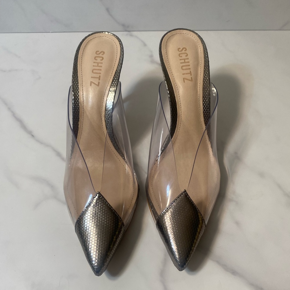 SCHUTZ Eugenia Metallic Leather VInyl Mule - Picture 2 of 7